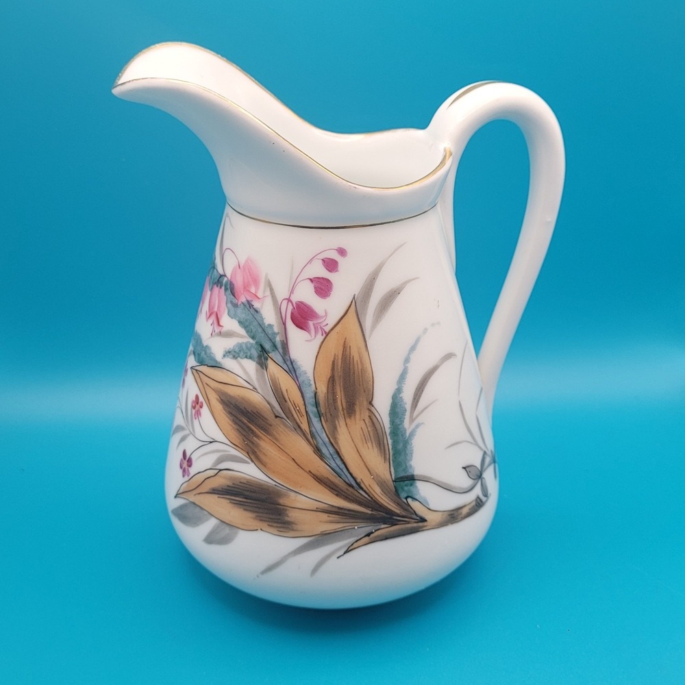 Hand Painted 6" Bavarian Style Porcelain Pitcher Gold‎ Trim Floral Jug Vintage